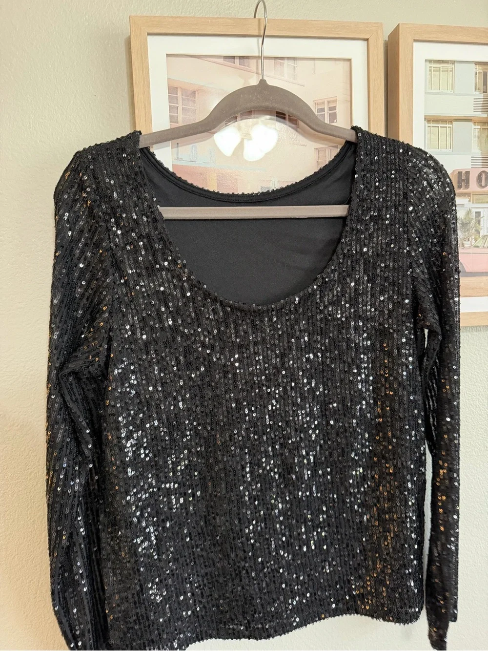 Halogen Black Sequin Long Sleeve Tee - Picture 2 of 2